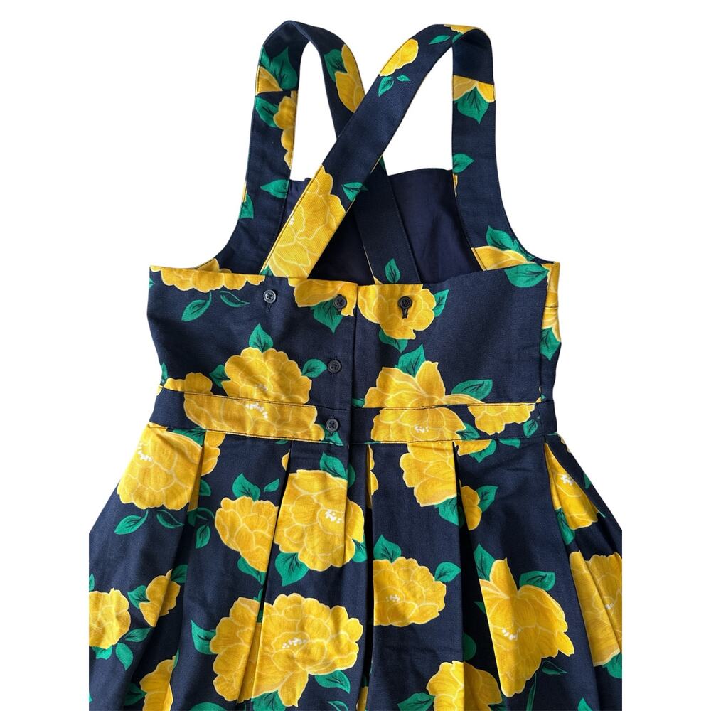 NWOT Janie and Jack Yellow Floral Dress Navy Blue Cotton Pleated Cross Back Sz 8 - Picture 5 of 9